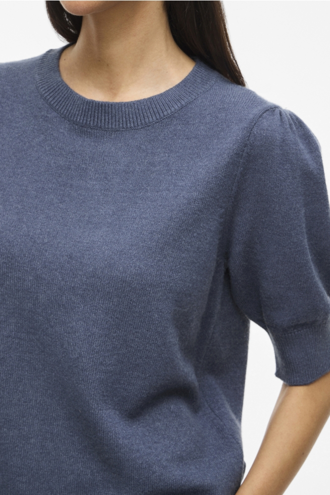 VIRIL 2/4 SLEEVE O-NECK KNIT TOP - 14105306 VINTAGE INDIGO/DARK MELANGE